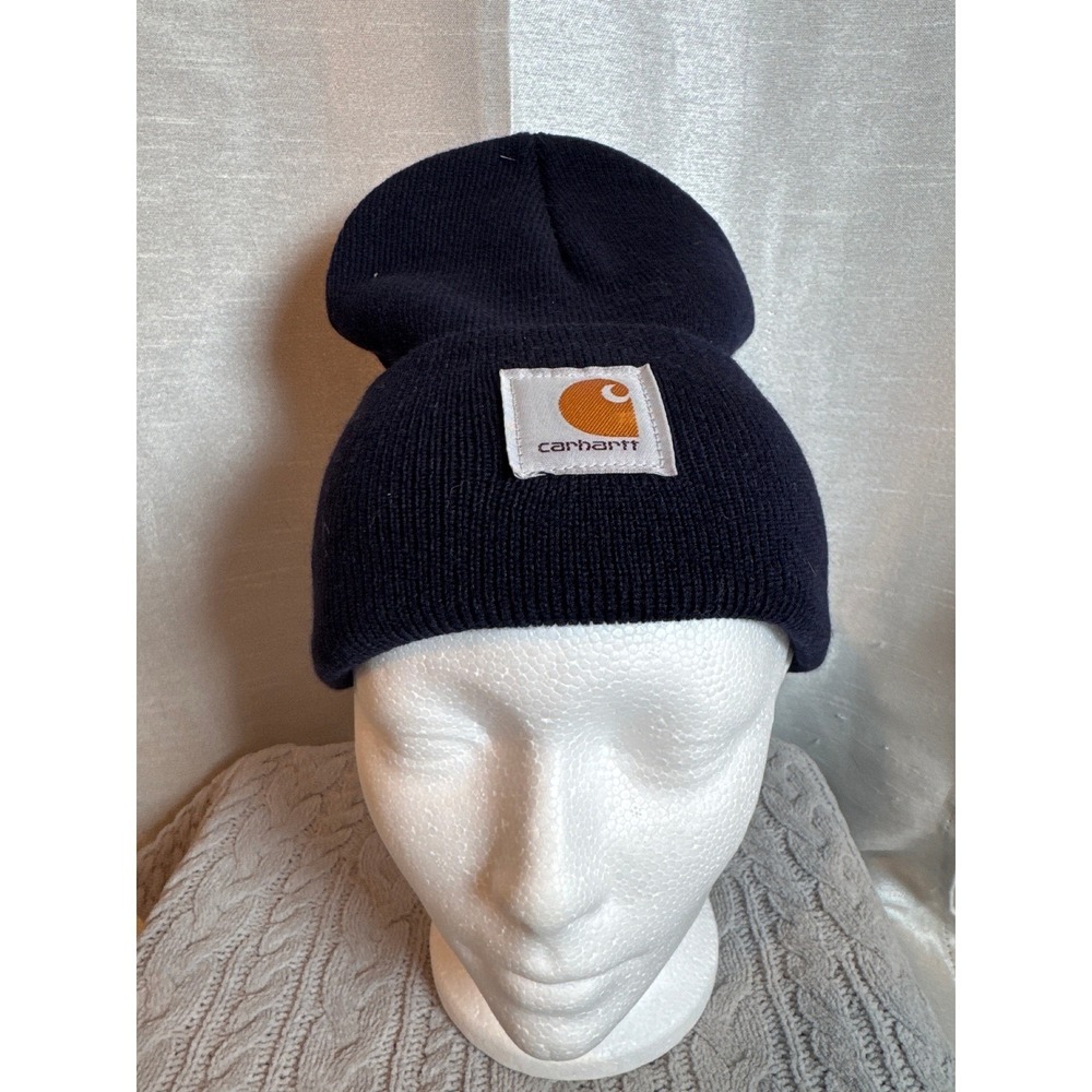 NWT Carhartt Knit Cuffed‎ Beanie Hat Navy Blue One Size HT1009